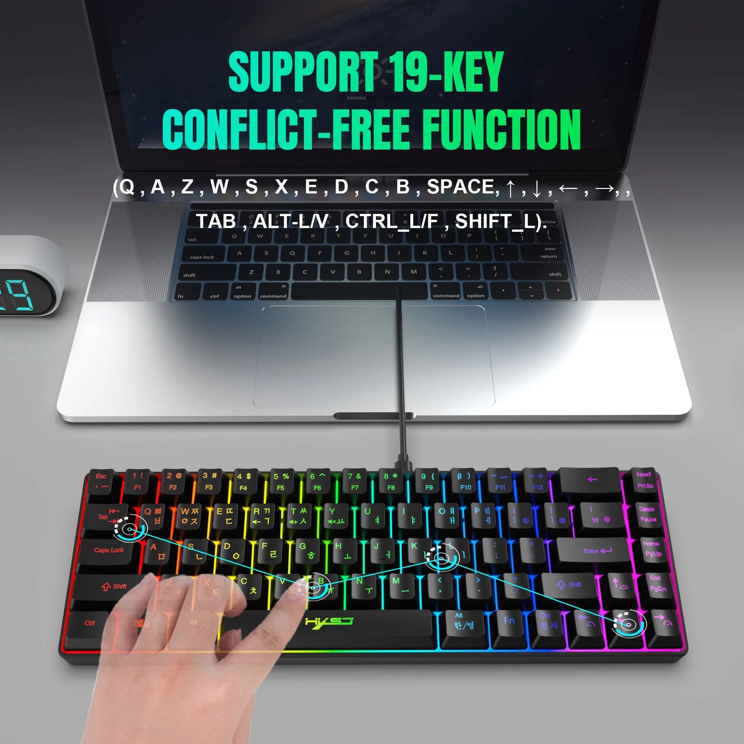 Hot sale HXSJ V200 65% Korean gaming Keyboard, 68-Key RGB Backlit Wired office membrane Keyboard for Desktop PC and Laptops