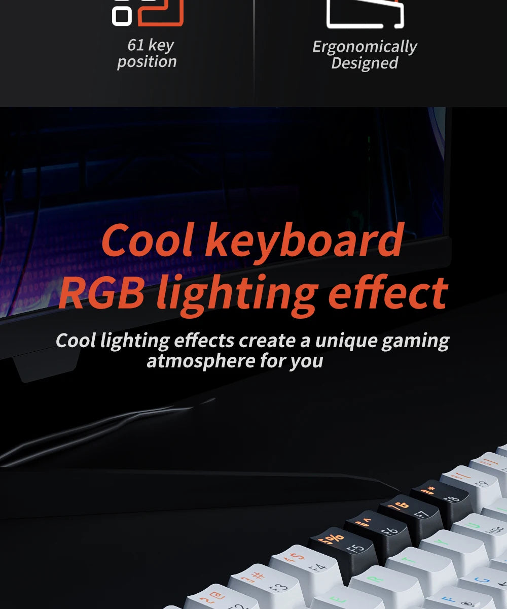 MUCAI MK61 RGB Backlit Gaming Mechanical Keyboard 61-Key Red Switch Wired Detachable Cable USB Interface Hot Swappable