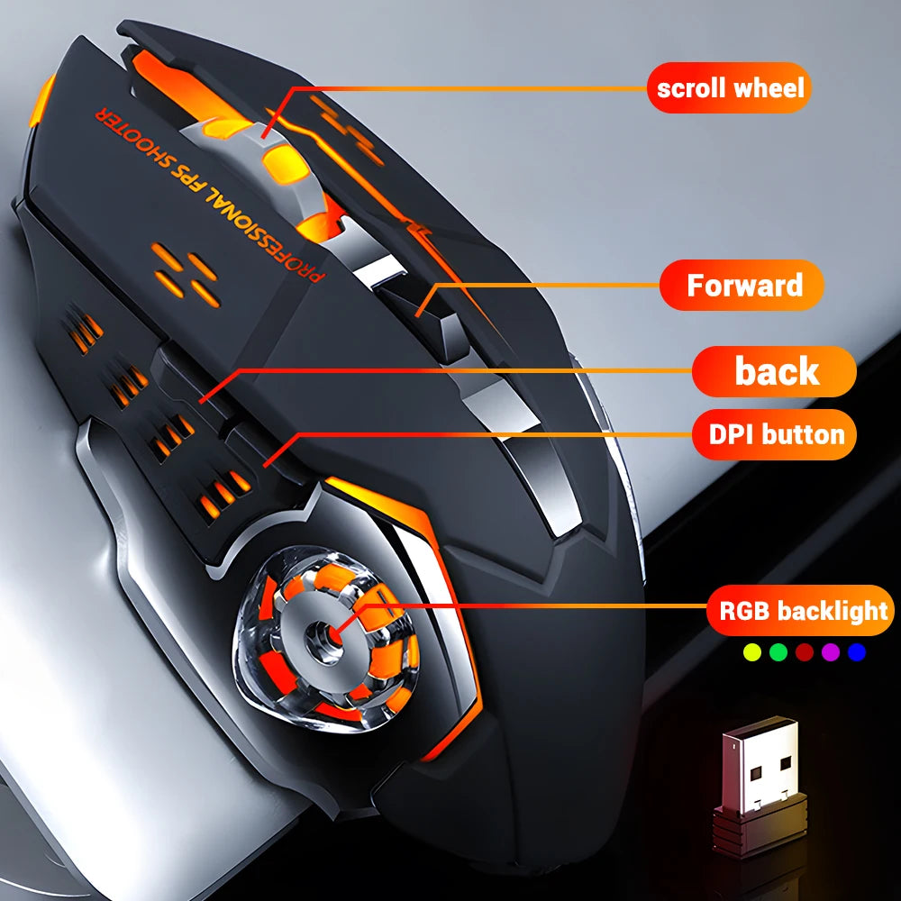 Rechargeable Wireless Mouse Gaming Computer Silent Bluetooth Mouse USB Mechanical E-Sports Backlight PC Gamer Mouse For Computer