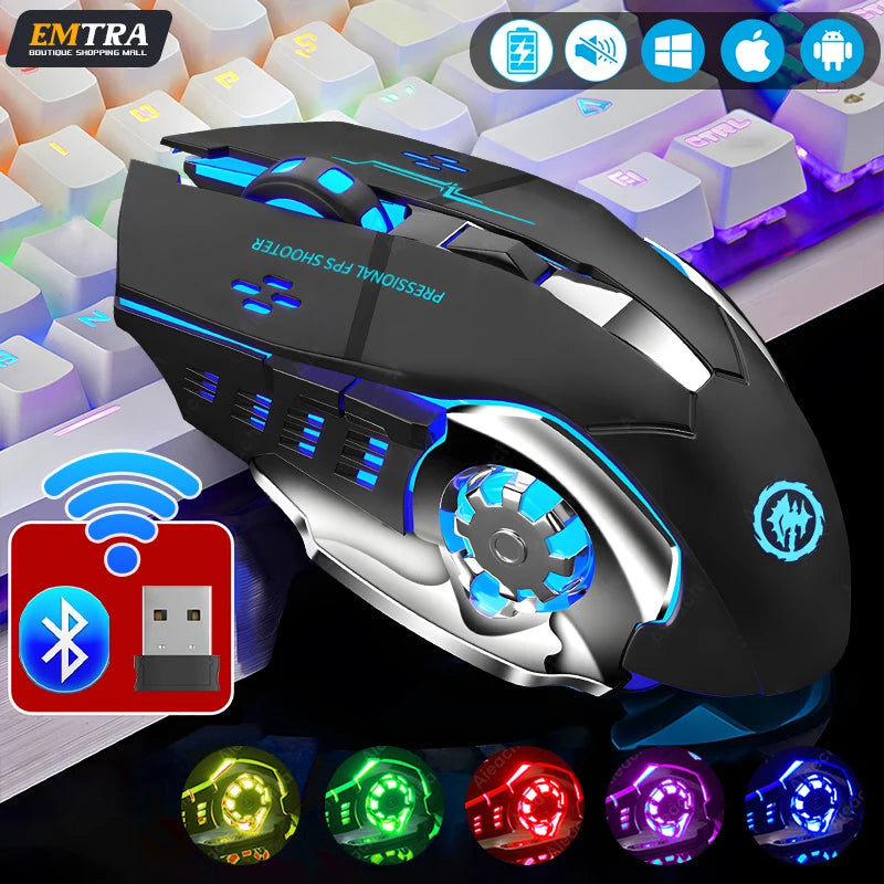 Rechargeable Wireless Mouse Gaming Computer Silent Bluetooth Mouse USB Mechanical E-Sports Backlight PC Gamer Mouse For Computer