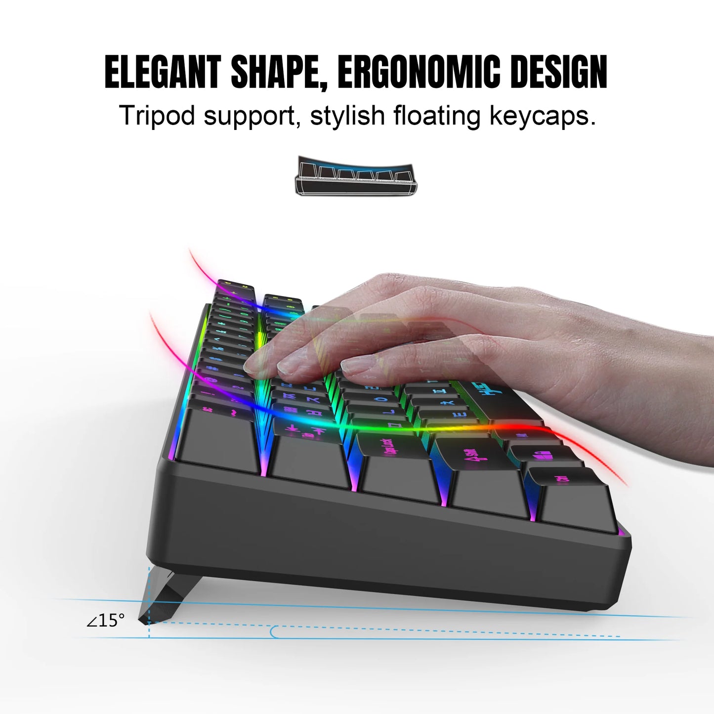 Hot sale HXSJ V200 65% Korean gaming Keyboard, 68-Key RGB Backlit Wired office membrane Keyboard for Desktop PC and Laptops