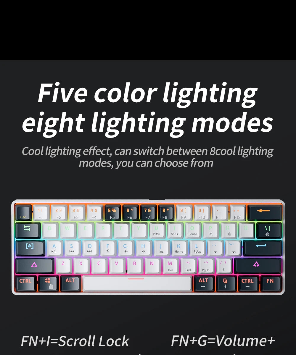 MUCAI MK61 RGB Backlit Gaming Mechanical Keyboard 61-Key Red Switch Wired Detachable Cable USB Interface Hot Swappable