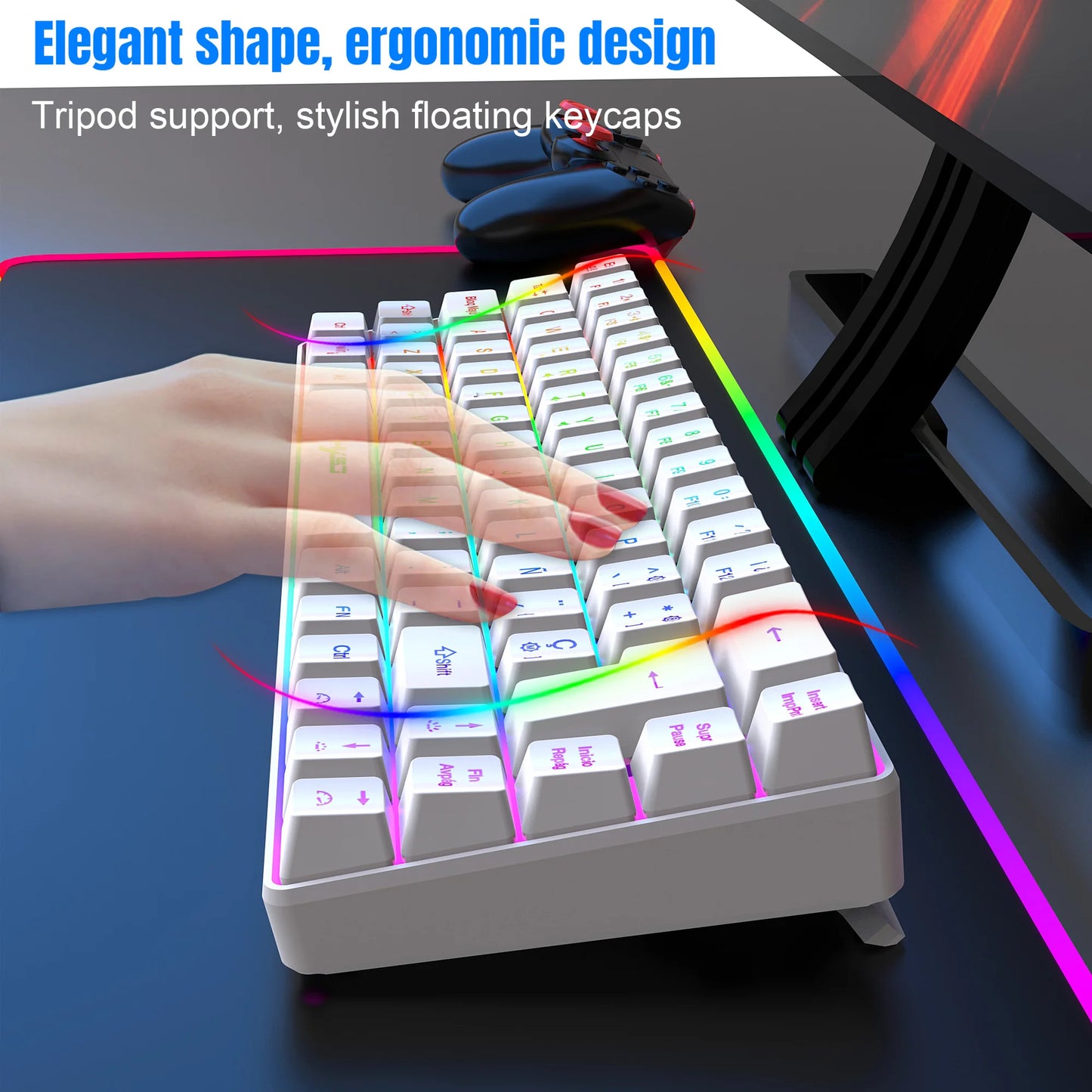 Hot sale!Spanish 69-key RGB backlit wired gaming keyboard, 68% compact design, A must-have gadget for office workers and gamers