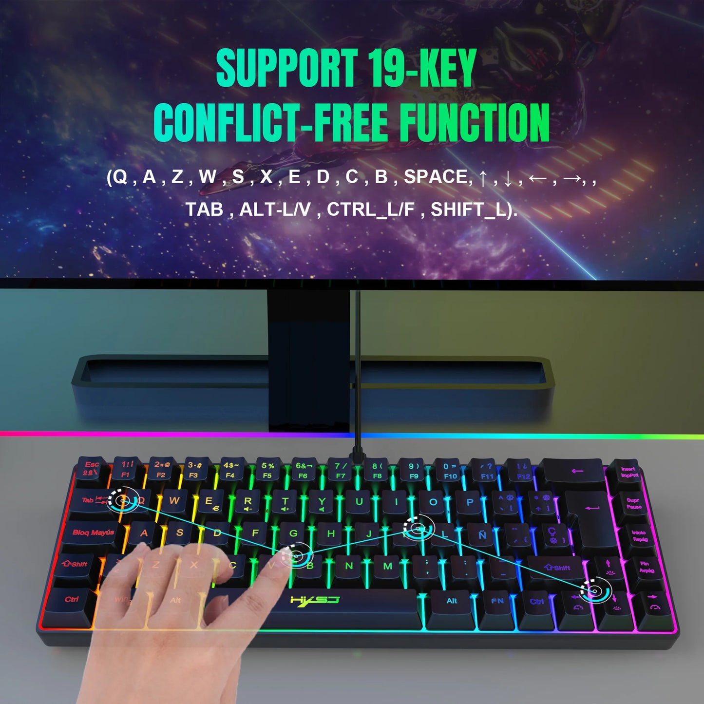 Hot sale!Spanish 69-key RGB backlit wired gaming keyboard, 68% compact design, A must-have gadget for office workers and gamers