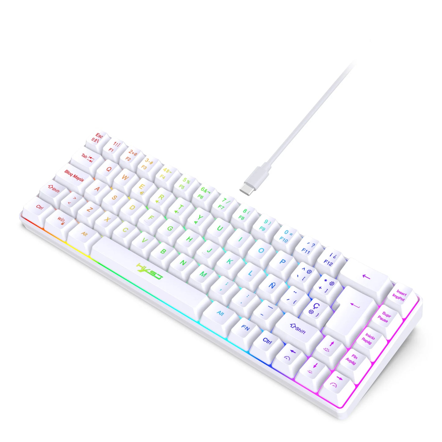 Hot sale!Spanish 69-key RGB backlit wired gaming keyboard, 68% compact design, A must-have gadget for office workers and gamers