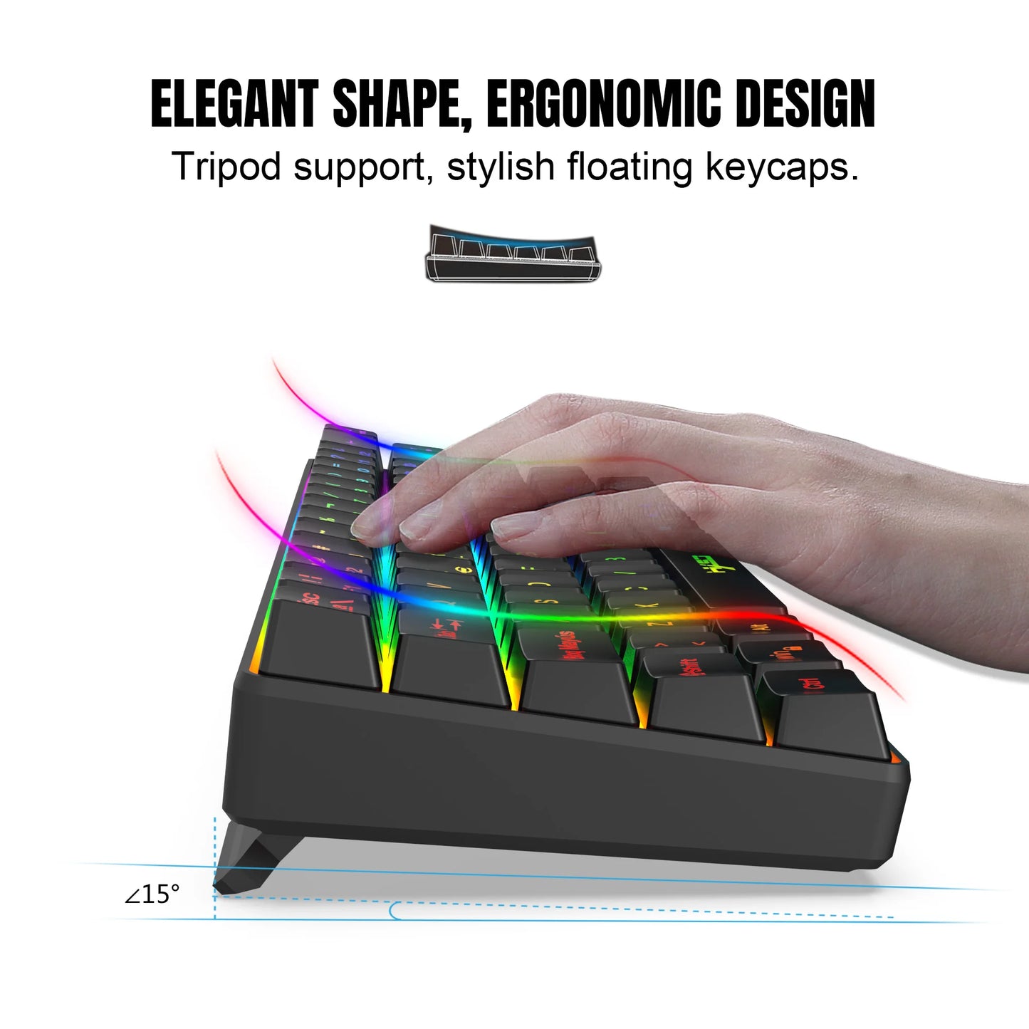 Hot sale!Spanish 69-key RGB backlit wired gaming keyboard, 68% compact design, A must-have gadget for office workers and gamers