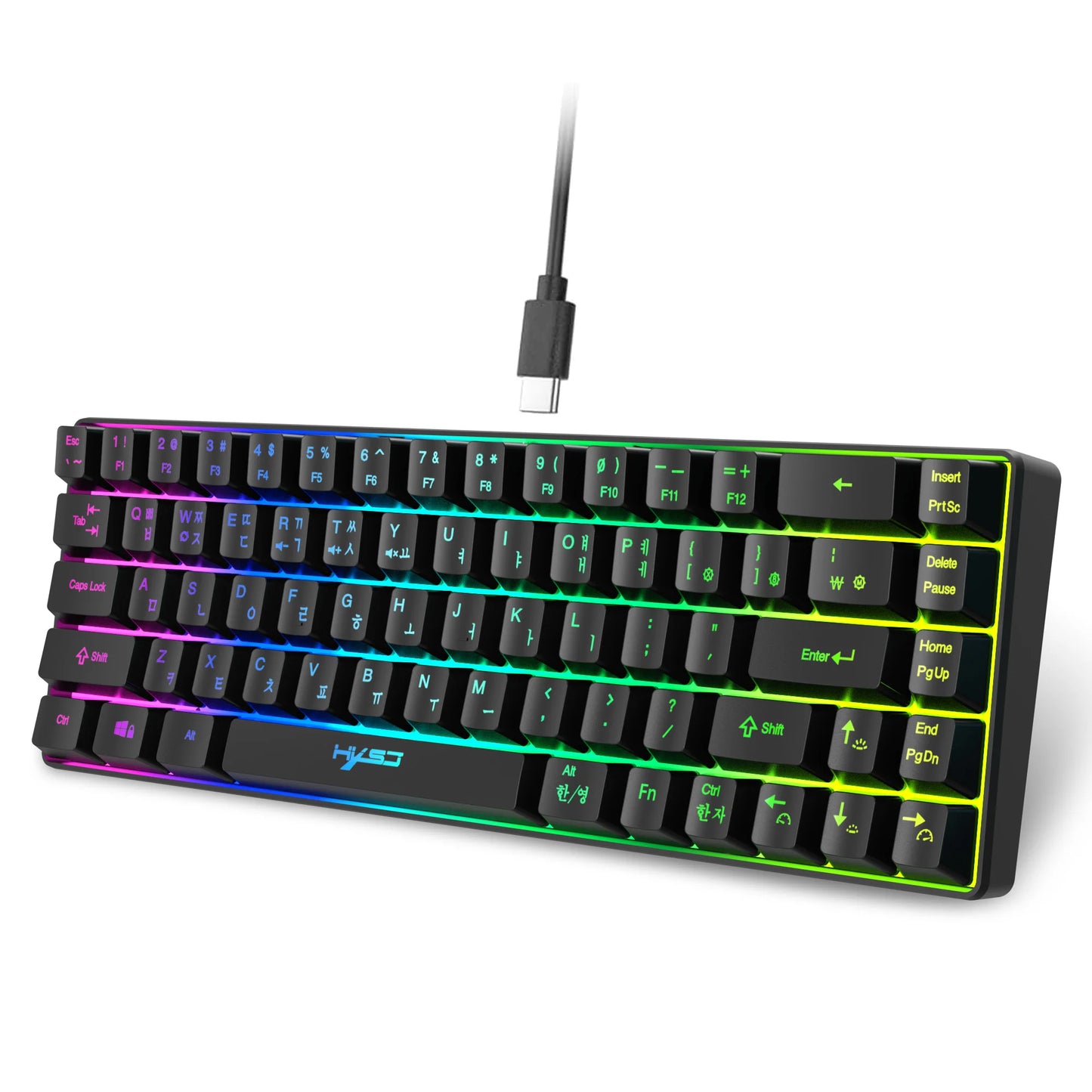 Hot sale HXSJ V200 65% Korean gaming Keyboard, 68-Key RGB Backlit Wired office membrane Keyboard for Desktop PC and Laptops
