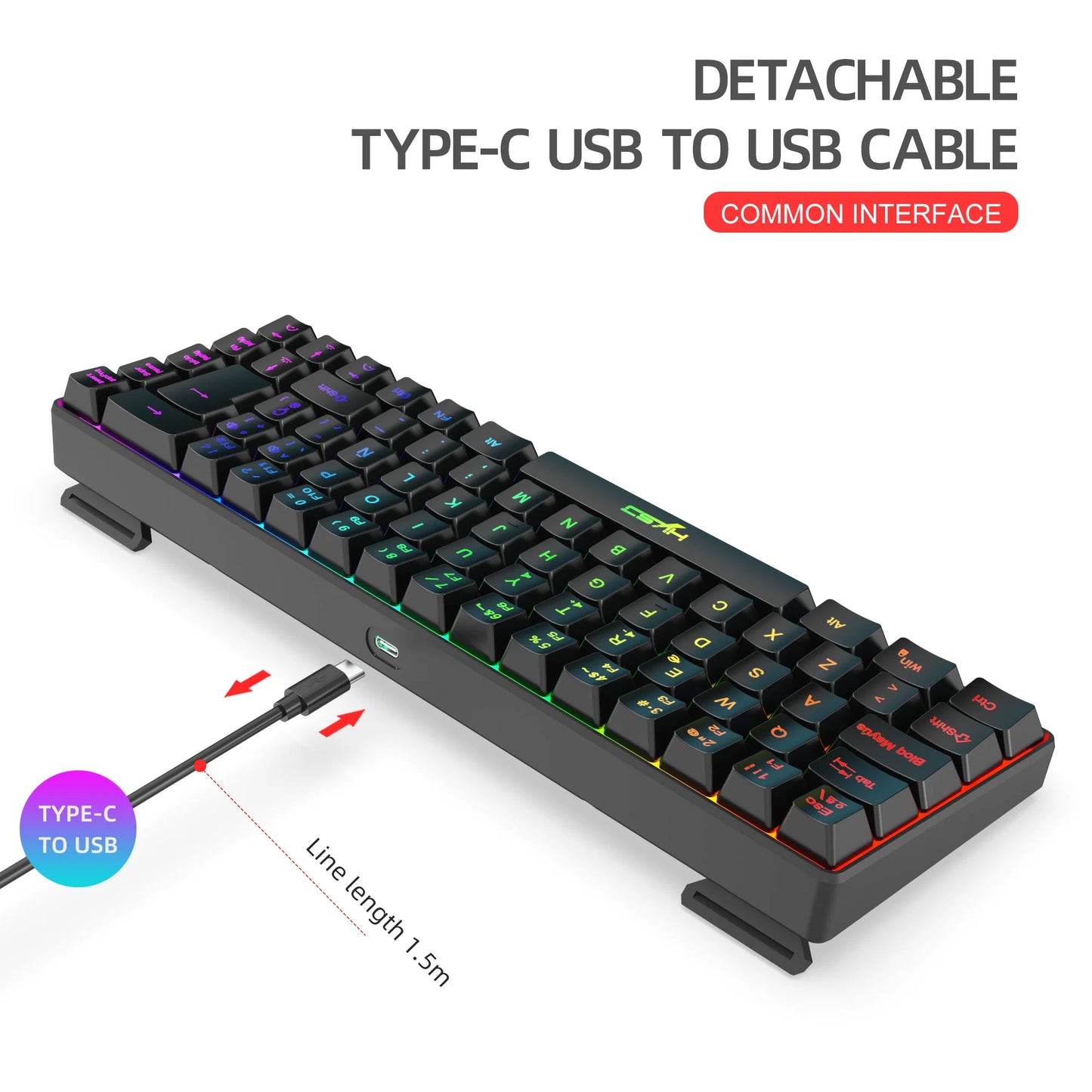 Hot sale!Spanish 69-key RGB backlit wired gaming keyboard, 68% compact design, A must-have gadget for office workers and gamers