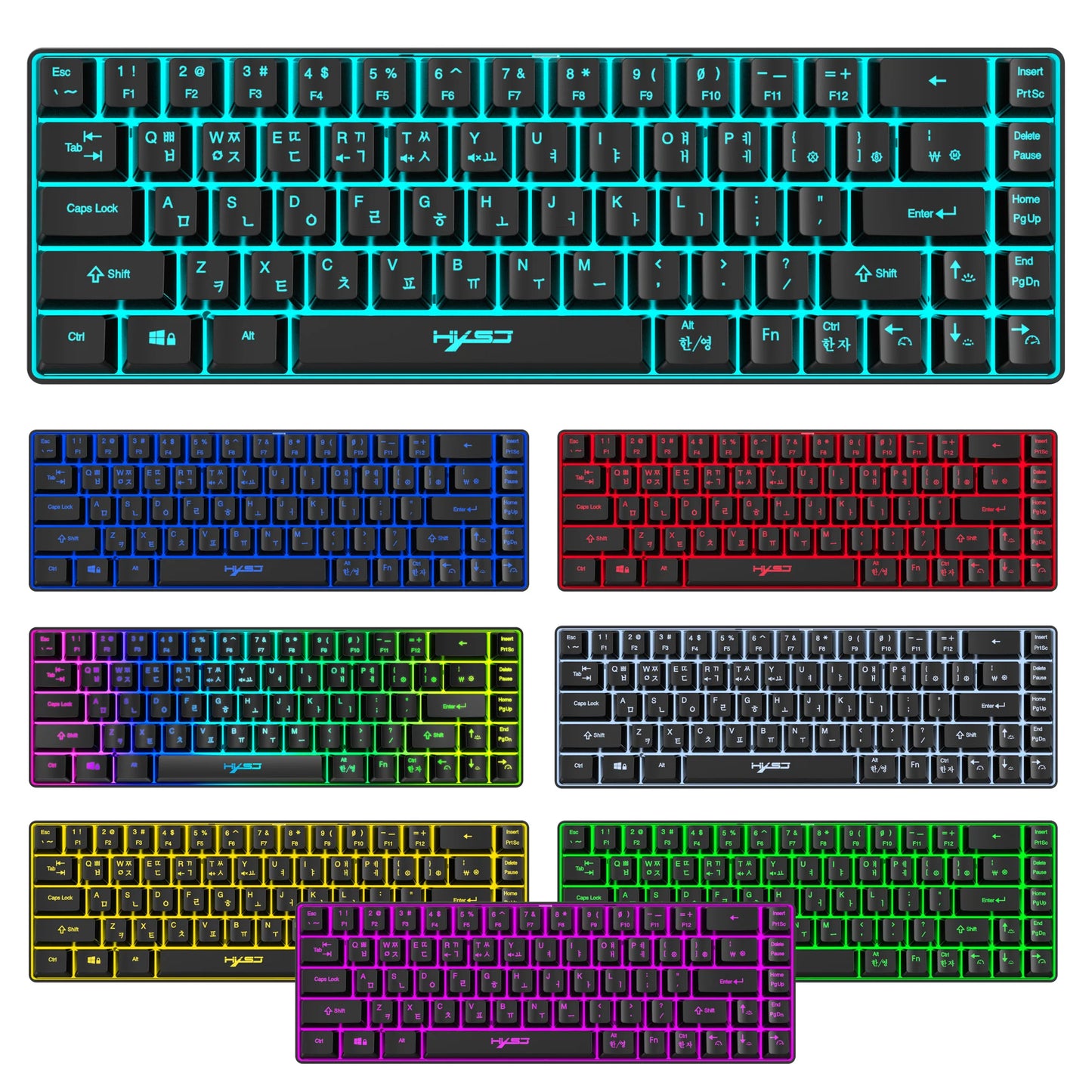 Hot sale HXSJ V200 65% Korean gaming Keyboard, 68-Key RGB Backlit Wired office membrane Keyboard for Desktop PC and Laptops