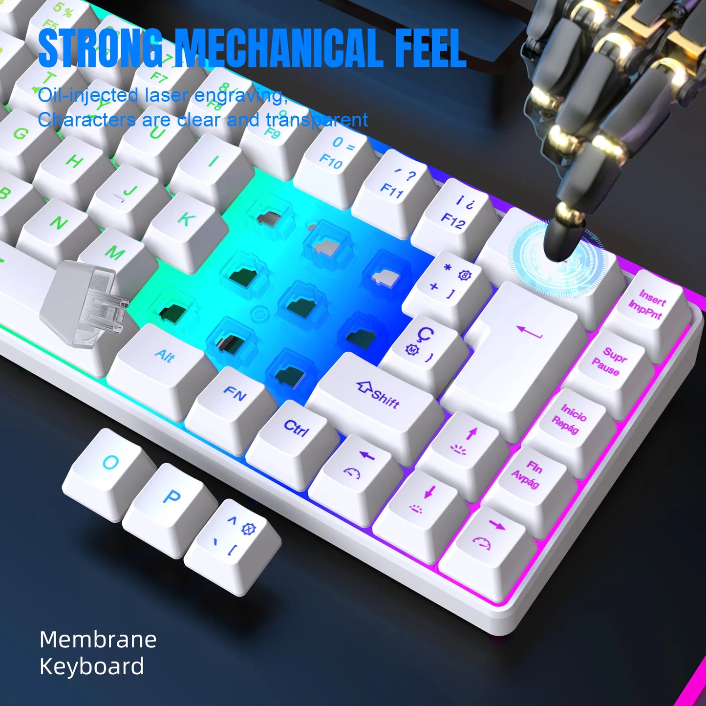 Hot sale!Spanish 69-key RGB backlit wired gaming keyboard, 68% compact design, A must-have gadget for office workers and gamers