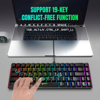 Hot sale HXSJ V200 65% Korean gaming Keyboard, 68-Key RGB Backlit Wired office membrane Keyboard for Desktop PC and Laptops