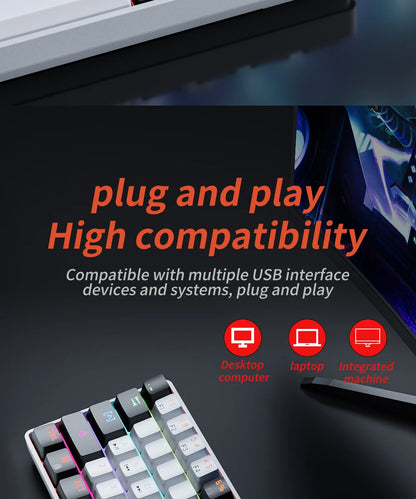 MUCAI MK61 RGB Backlit Gaming Mechanical Keyboard 61-Key Red Switch Wired Detachable Cable USB Interface Hot Swappable