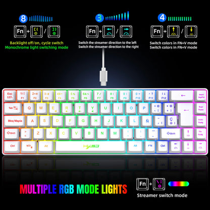 Hot sale!Spanish 69-key RGB backlit wired gaming keyboard, 68% compact design, A must-have gadget for office workers and gamers