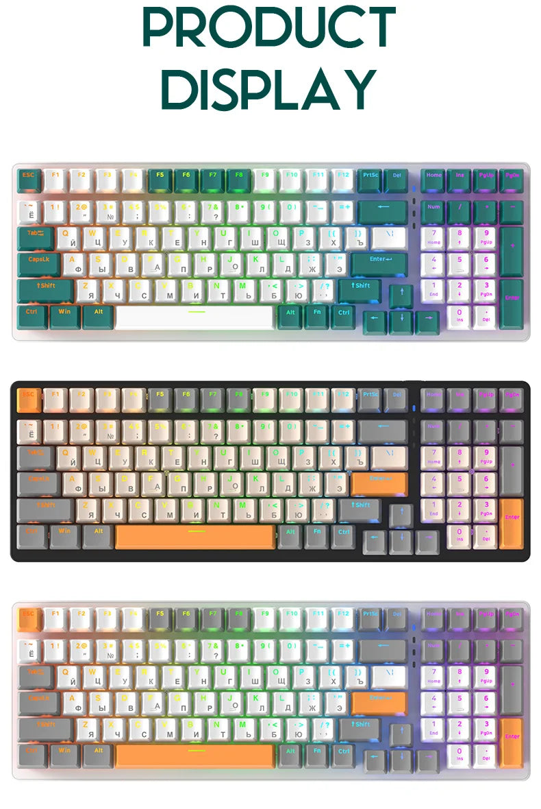 K3 Russian Mechanical Keyboard Red/Blue Switch Type-C RGB 9 Light Model 100 Keys Hot Swap Axis Game Computer Customized Keyboard