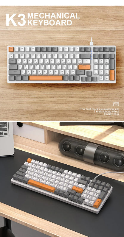 K3 Russian Mechanical Keyboard Red/Blue Switch Type-C RGB 9 Light Model 100 Keys Hot Swap Axis Game Computer Customized Keyboard