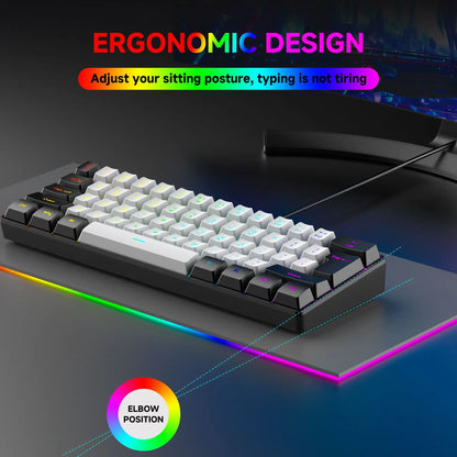 61 Keys RGB Gaming Wired keyboard Mouse Set Colorful Mini Compact Black White Computer Keypad Mice Set for Office PC Gamer