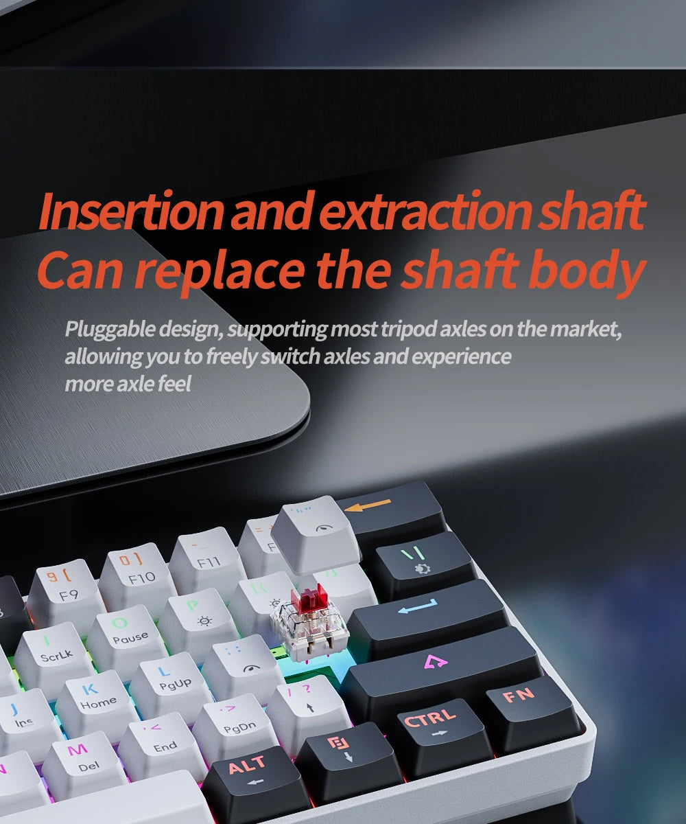 MUCAI MK61 RGB Backlit Gaming Mechanical Keyboard 61-Key Red Switch Wired Detachable Cable USB Interface Hot Swappable