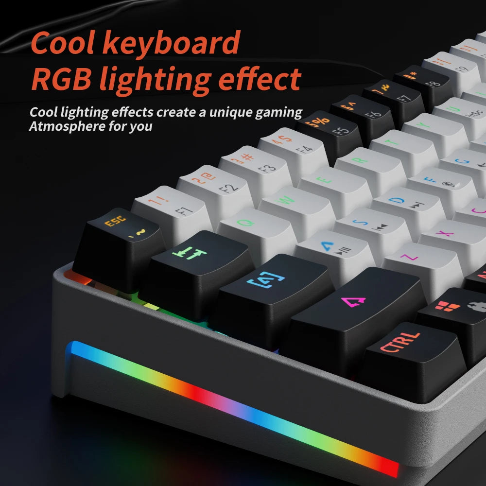 MUCAI MK61 RGB Backlit Gaming Mechanical Keyboard 61-Key Red Switch Wired Detachable Cable USB Interface Hot Swappable