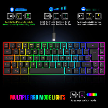 Hot sale!Spanish 69-key RGB backlit wired gaming keyboard, 68% compact design, A must-have gadget for office workers and gamers