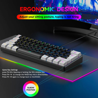 61 Keys RGB Gaming Wired keyboard Mouse Set Colorful Mini Compact Black White Computer Keypad Mice Set for Office PC Gamer