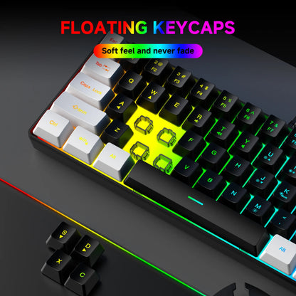61 Keys RGB Gaming Wired keyboard Mouse Set Colorful Mini Compact Black White Computer Keypad Mice Set for Office PC Gamer