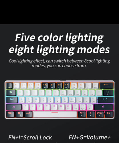 MUCAI MK61 RGB Backlit Gaming Mechanical Keyboard 61-Key Red Switch Wired Detachable Cable USB Interface Hot Swappable