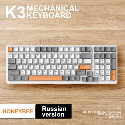 K3 Russian Mechanical Keyboard Red/Blue Switch Type-C RGB 9 Light Model 100 Keys Hot Swap Axis Game Computer Customized Keyboard