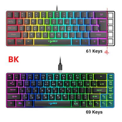 Hot sale HXSJ V200 65% Korean gaming Keyboard, 68-Key RGB Backlit Wired office membrane Keyboard for Desktop PC and Laptops