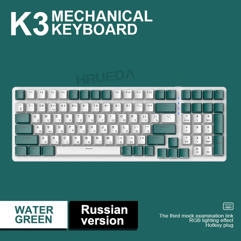 K3 Russian Mechanical Keyboard Red/Blue Switch Type-C RGB 9 Light Model 100 Keys Hot Swap Axis Game Computer Customized Keyboard