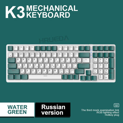 K3 Russian Mechanical Keyboard Red/Blue Switch Type-C RGB 9 Light Model 100 Keys Hot Swap Axis Game Computer Customized Keyboard