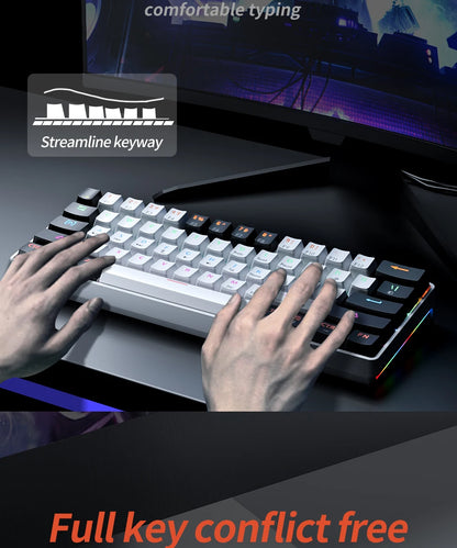 MUCAI MK61 RGB Backlit Gaming Mechanical Keyboard 61-Key Red Switch Wired Detachable Cable USB Interface Hot Swappable