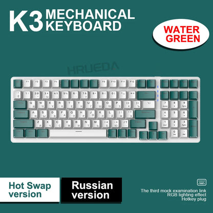 K3 Russian Mechanical Keyboard Red/Blue Switch Type-C RGB 9 Light Model 100 Keys Hot Swap Axis Game Computer Customized Keyboard