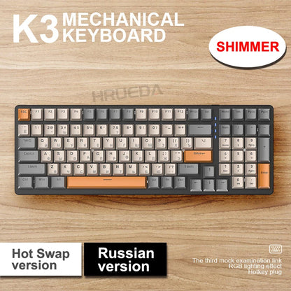 K3 Russian Mechanical Keyboard Red/Blue Switch Type-C RGB 9 Light Model 100 Keys Hot Swap Axis Game Computer Customized Keyboard