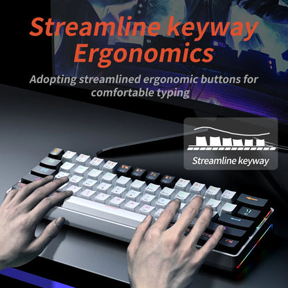 MUCAI MK61 RGB Backlit Gaming Mechanical Keyboard 61-Key Red Switch Wired Detachable Cable USB Interface Hot Swappable