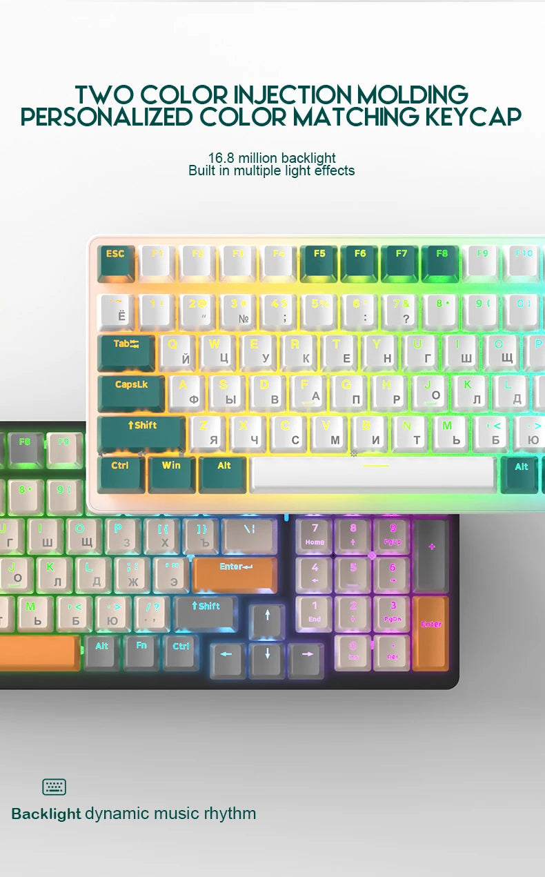 K3 Russian Mechanical Keyboard Red/Blue Switch Type-C RGB 9 Light Model 100 Keys Hot Swap Axis Game Computer Customized Keyboard