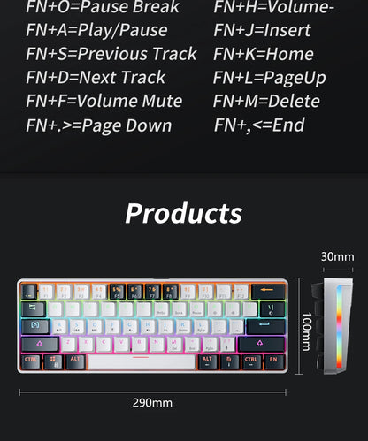 MUCAI MK61 RGB Backlit Gaming Mechanical Keyboard 61-Key Red Switch Wired Detachable Cable USB Interface Hot Swappable