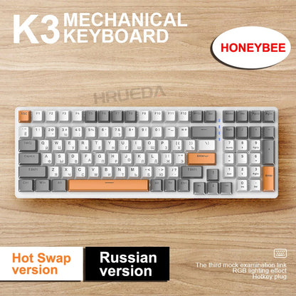 K3 Russian Mechanical Keyboard Red/Blue Switch Type-C RGB 9 Light Model 100 Keys Hot Swap Axis Game Computer Customized Keyboard