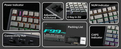 AULA F99 Pro Wireless Mechanical Keyboard RGB Backlit Hot Swappable Custom Keyboard 2.4G/USB-C/BT5.0 Mechanical Gaming Keyboards