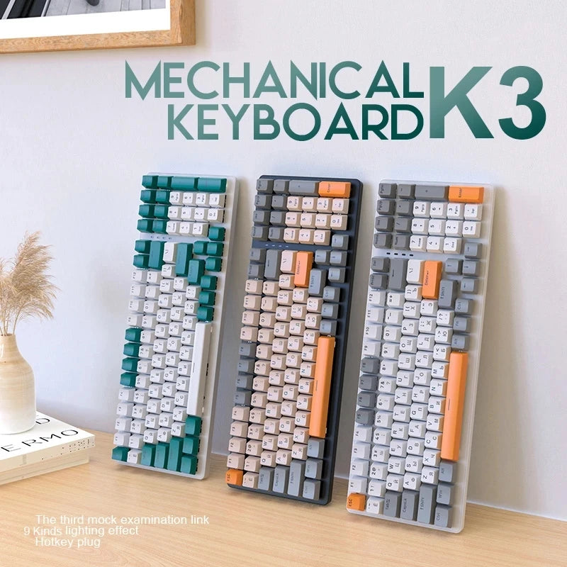 K3 Russian Mechanical Keyboard Red/Blue Switch Type-C RGB 9 Light Model 100 Keys Hot Swap Axis Game Computer Customized Keyboard