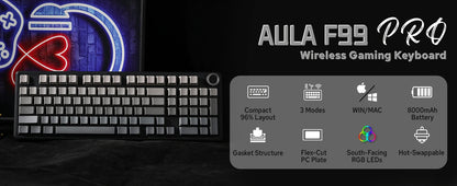 AULA F99 Pro Wireless Mechanical Keyboard RGB Backlit Hot Swappable Custom Keyboard 2.4G/USB-C/BT5.0 Mechanical Gaming Keyboards