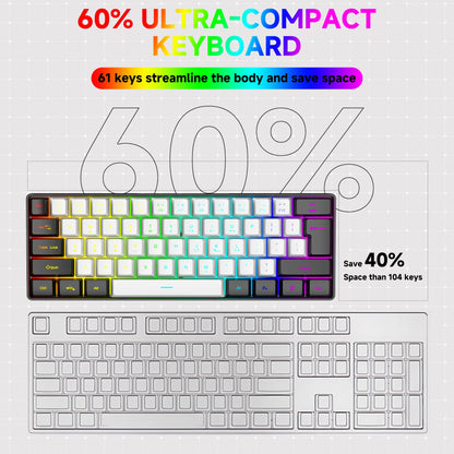 61 Keys RGB Gaming Wired keyboard Mouse Set Colorful Mini Compact Black White Computer Keypad Mice Set for Office PC Gamer
